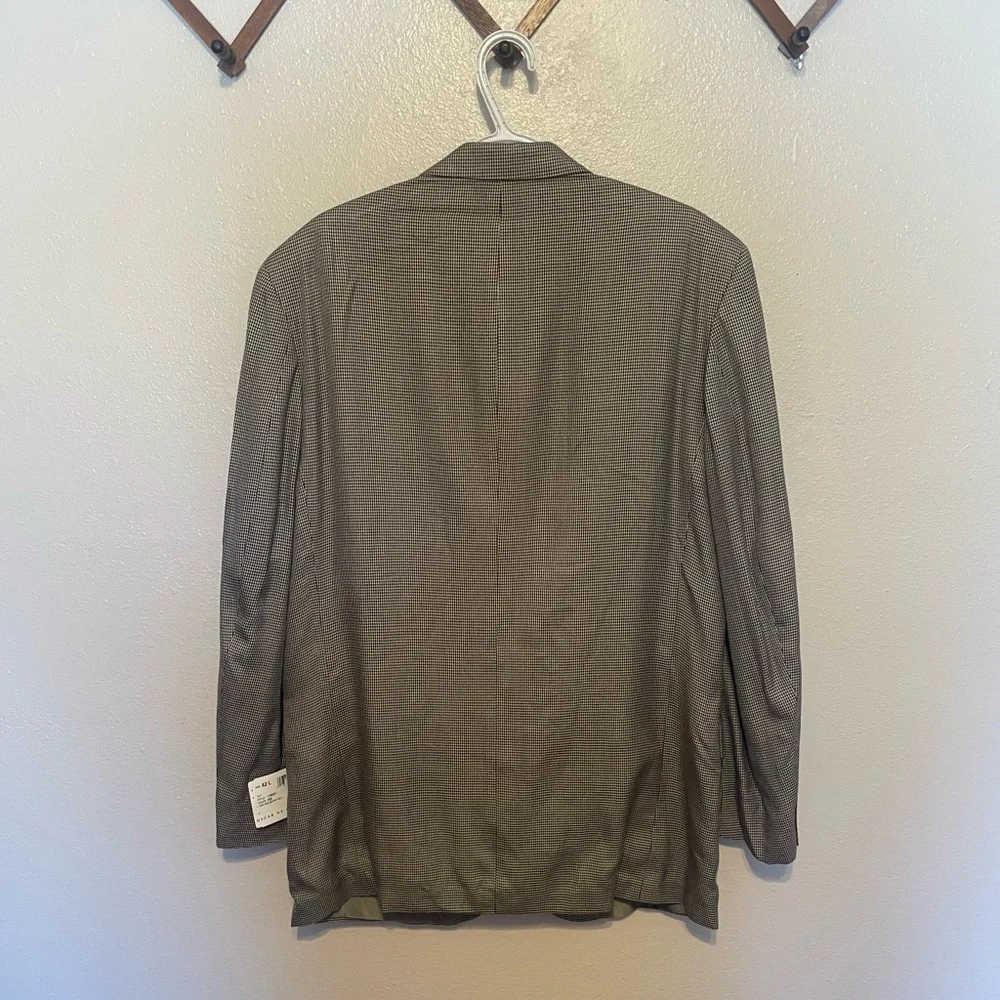 NWT Oscar De La Renta 100% Mulberry Silk Blazer 42L Houndstooth 3 Button